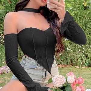 Black Split Cuff Hem Tee